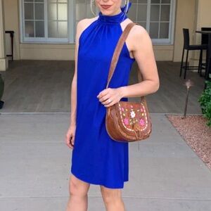Royal Blue Woven Crepe Toe Neck Dress